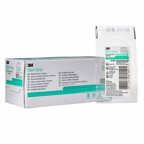Steri-Strip Skin Closure Strip 1/4 X 1-1/2 Inch Nonwoven Material Reinforced Strip White, 1200PK R1542 - main